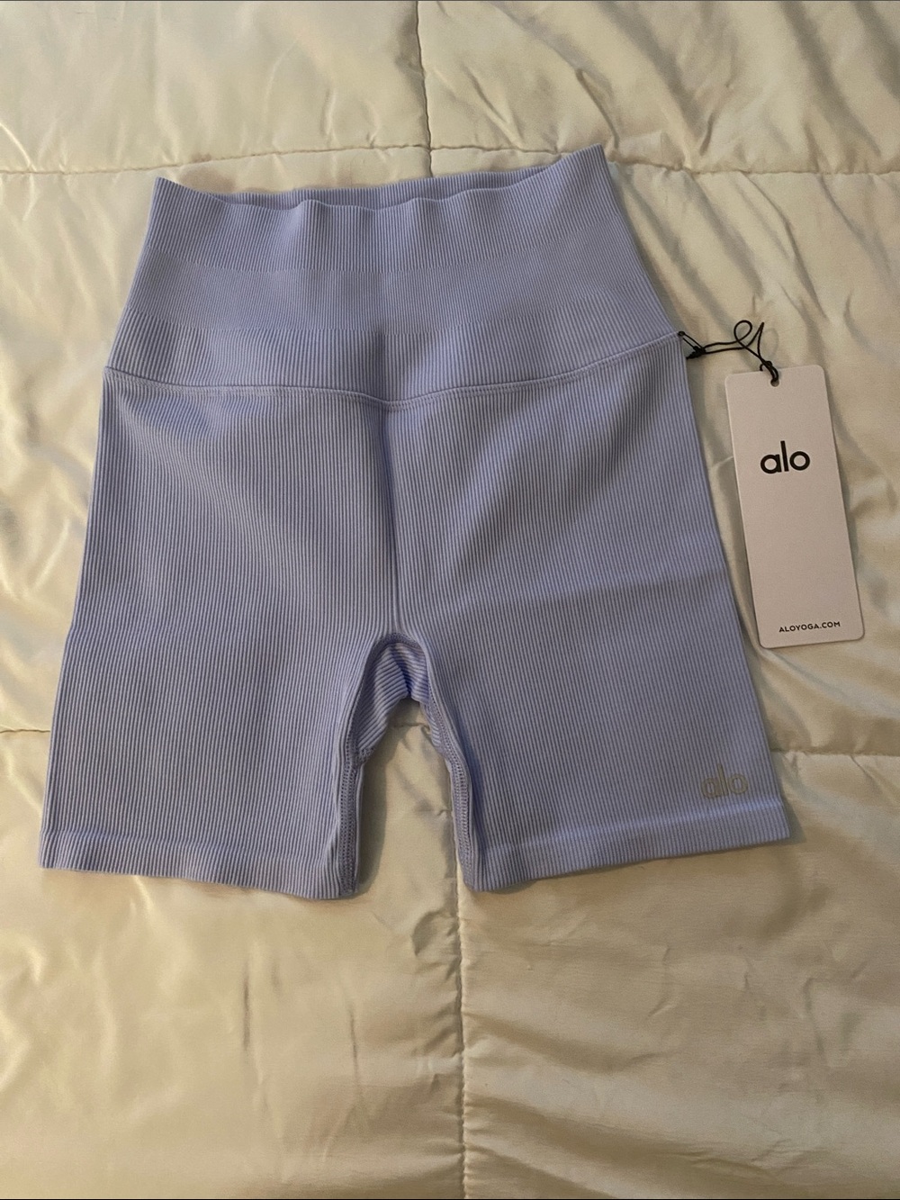 ALO Yoga Ribbed High-Rise Bike Shorts in Lavender
